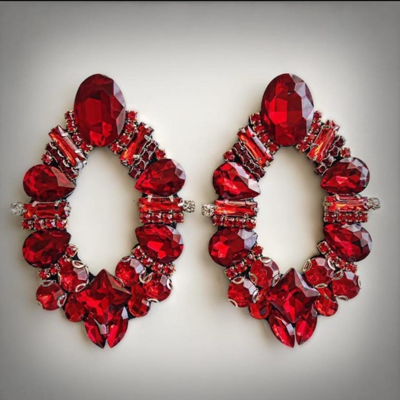 Jewelry - Elegant Red Crystal Earrings handmade. Huge